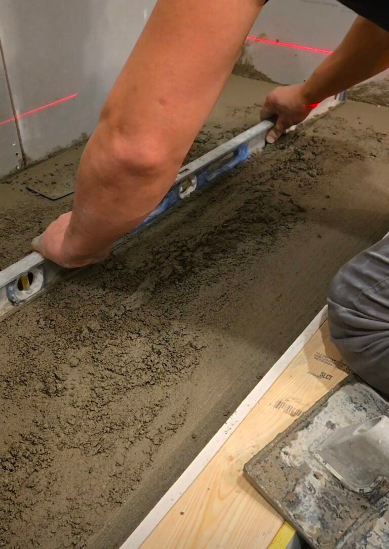 Shower pan slope preparation before tile installation